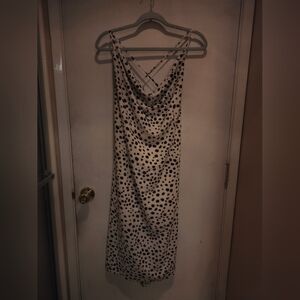 SHEIN White & Black Polka Dot Cowl Slip Dress